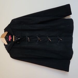 Merona Pea Coat, Black, Size L, Hooded, Toggle Buttons, Zip Up, Lined